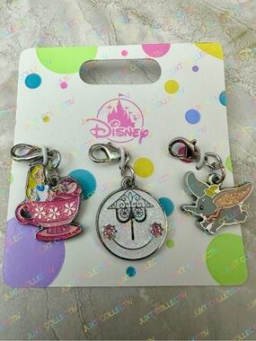 Disney Parks Fantasyland Mad Tea Party Small World Dumbo Set of 3 Glitter Charms